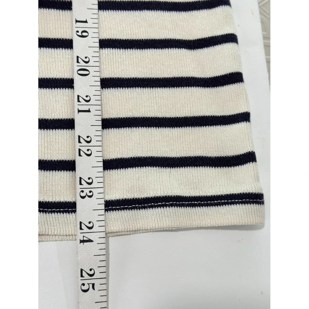 L.L.Bean Top Cotton Knit Top 3/4 Sleeve XL Navy Breton Striped Boat Neck Peru